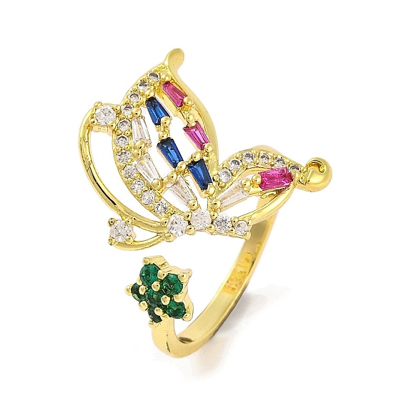 Открытое кольцо-манжета из стекла и циркония в форме бабочки, латунные кольца на палец для женщин