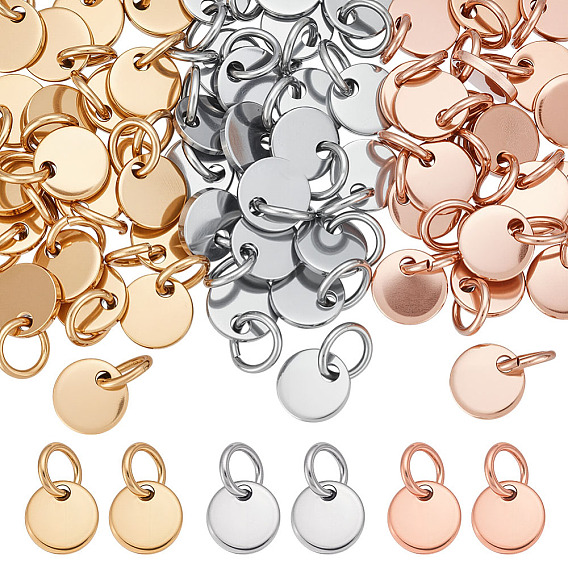 60 шт 3 цвета 304 подвески из нержавеющей стали, штамповка пустой метки, с прыжковых колец, плоско-круглые