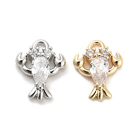 Brass Micro Pave Clear Cubic Zirconia Charms, with Glass, Cray