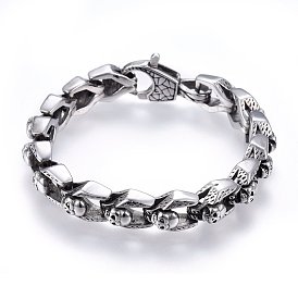 Retro 304 Stainless Steel Bracelets, with Lobster Claw Clasps, Skull