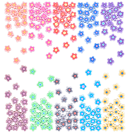 200Pcs 10 Colors Handmade Flower Printed Polymer Clay Beads, Flower