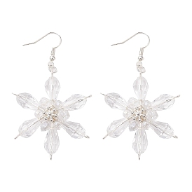 Christmas Snowflake Glass Dangle Earrings, Brass Earrings for Women