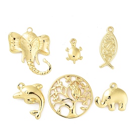 304 Stainless Steel Pendants, Real 18K Gold Plated, Dolphin/Tortoise/Elephant/Jesus Fish/Flat Round with Tree & Owl Charm