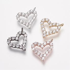 Brass Micro Pave Grade AAA Cubic Zirconia Charms, Heart, Cadmium Free & Nickel Free & Lead Free