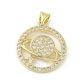 Rack Plating Brass Micro Pave Cubic Zirconia Pendants, Planet, Long-Lasting Plated, Cadmium Free & Lead Free