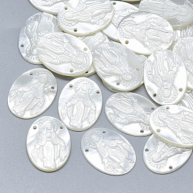 Natural White Shell Mother of Pearl Shell Pendants, Oval with Carved Virgin