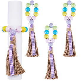 Easter Wood Beaded Napkin Rings with Tassels, Napkin Holders for Easter Festival Banquet Wedding