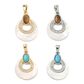 Латунные микропаве прозрачные подвески с фианитом, с натуральными ракушками и драгоценными камнями, слезинки