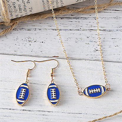 Комплекты ожерелий и серег с подвесками из цинкового сплава в стиле регби и эмали, золотые
