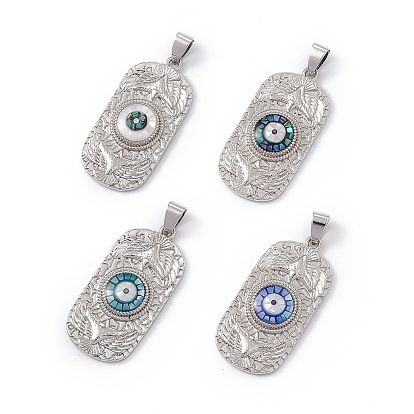 Natural Shell Pendants, Oval Charms with Evil Eye, Dyed, with Rack Plating Brass Findings, Long-Lasting Plated