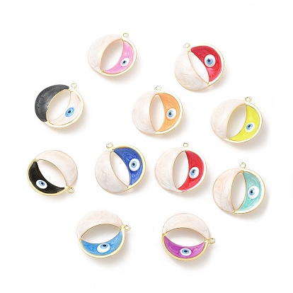 Brass Pendants, with Enamel, Real 18K Gold Plated, Long-Lasting Plated, Cadmium Free & Nickel Free & Lead Free, Flat Round with Evil Eye Charm