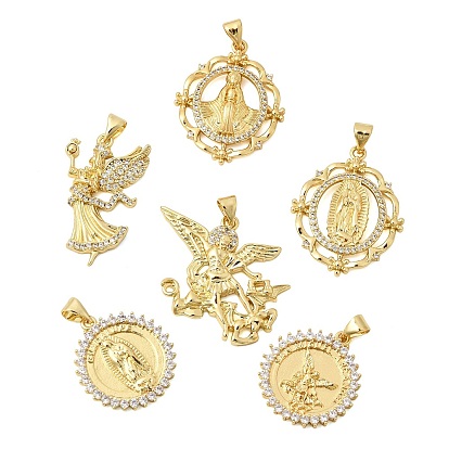 Латунные микропаве прозрачные подвески с фианитом, без кадмия и без свинца, долговечный, стойки покрытие, реальный 18 k позолоченный