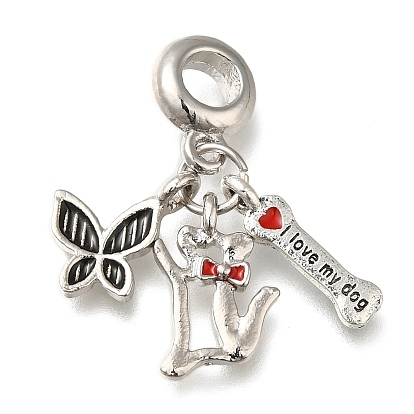 Rack Plating Alloy Enamel European Dangle Charms, Butterfly & Dog Bone Large Hole Pendants