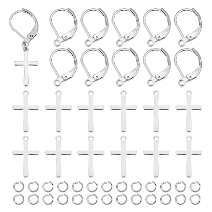 Kits de fabrication de boucles d'oreilles pendantes en forme de croix à faire soi-même, y compris 304 boucles d'oreilles à levier en acier inoxydable, breloques et anneaux de saut
