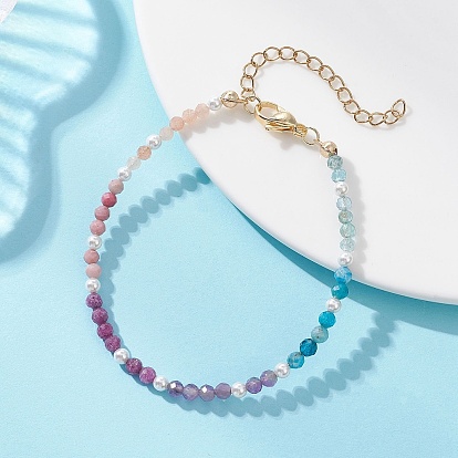 Браслеты из натуральных рубинов, апатита, солнечного камня, родонита, аметиста и жемчуга для женщин., круглые