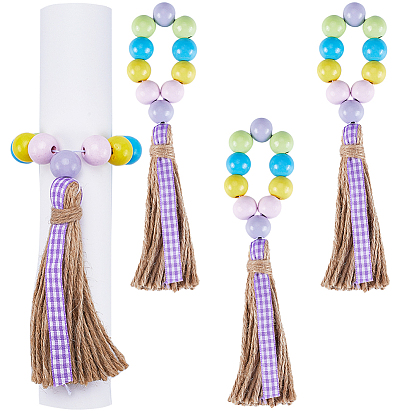 Easter Wood Beaded Napkin Rings with Tassels, Napkin Holders for Easter Festival Banquet Wedding