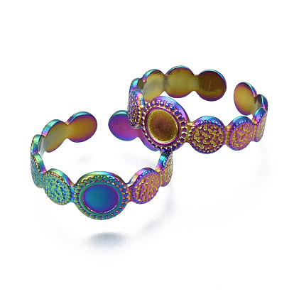 Ion Plating(IP) 304 Stainless Steel Flat Round Cuff Ring, Rainbow Color Open Ring for Women