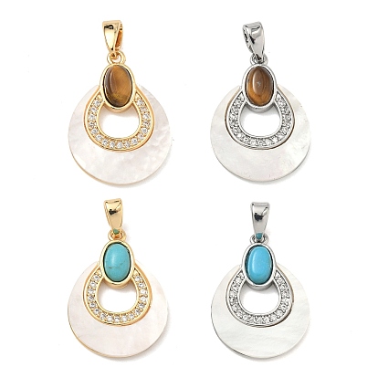 Латунные микропаве прозрачные подвески с фианитом, с натуральными ракушками и драгоценными камнями, слезинки