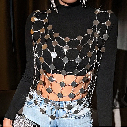 Блестящий акриловый диск пайетки сетчатый жилет цепи для тела