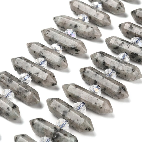 Нити бусин из натуральной кунжутной яшмы с двойным концом, со стеклянными бусинами, граненый пуля