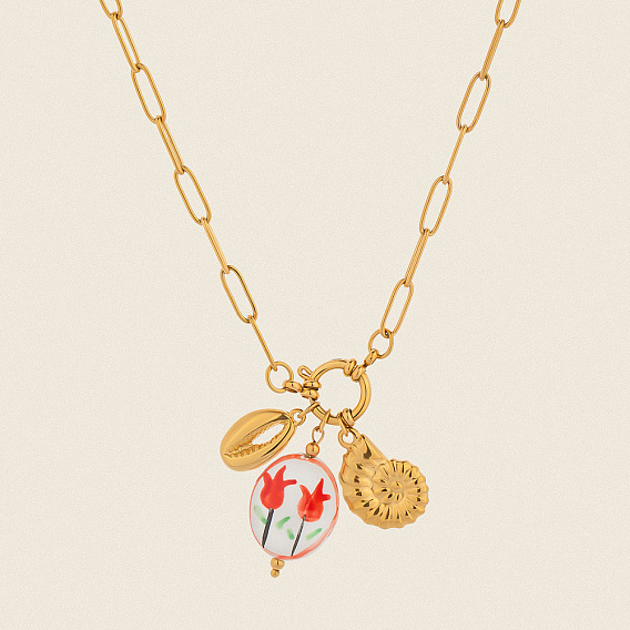 Европейский 304 овальный кулон из нержавеющей стали в форме морской ракушки для женщин