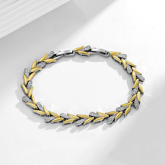 Браслеты-цепочки из латуни с микропаве из прозрачных кубических цирконий и пшеничным плетением для женщин