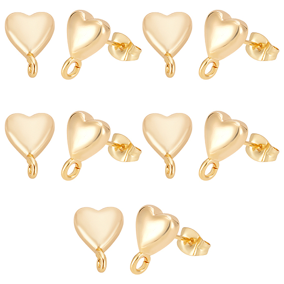 10 шт. латунные серьги-гвоздики, сердце, без никеля , долговечный, с 10 шт 304 ушными гайками из нержавеющей стали