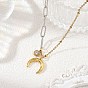 Duo Tone 304 Stainless Steel Crescent Moon Pendant Mixed Chain Necklaces for Women