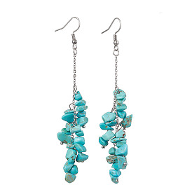 Synthetic Turquoise Chips Cluster Earrings, 316 Surgical Stainless Steel Dangle Earring for Women