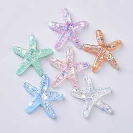 Resin Cabochons, with Paillette/Sequins, Starfish/Sea Stars