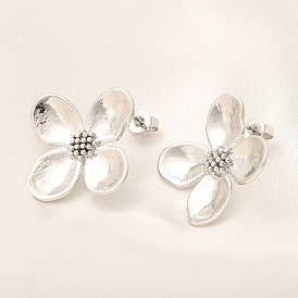 Rack Plating Flower Brass Stud Earrings, Long-Lasting Plated, Lead Free & Cadmium Free