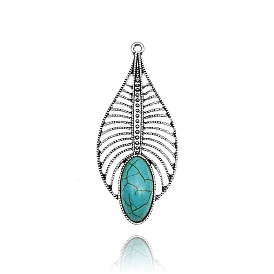 Synthetic Turquoise Pendants, with Alloy Findings, Teardrop Charm