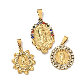Тема Девы Марии 304 подвески из нержавеющей стали, со стразами и 201 застежкой из нержавеющей стали на дужках, золотые, ионное покрытие (ip)