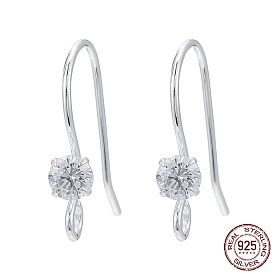 925 Sterling Silver Earring Hooks, with Rhinestone
