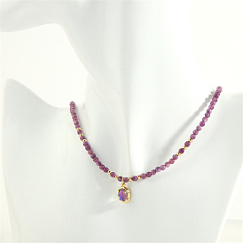Colorful Stone Beaded Necklace - Sweet and Cool Crystal Oval Pendant Accessory.