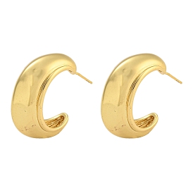 Rack Plating C-Shaped Brass Stud Earrings, Long-Lasting Plated, Cadmium Free & Lead Free