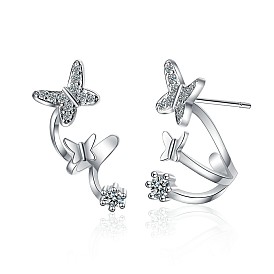 Asymmetrical Butterfly Stud Earrings with Diamond Inlay - Elegant and Charming.