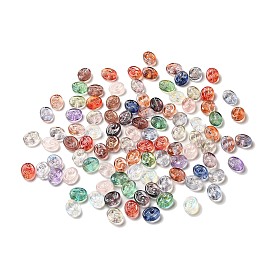 Transparent Glass Beads, Oval  with Flower Pattern