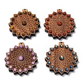 Pendentifs en bois de hêtre, avec des perles naturelles de pierres précieuses, fleur