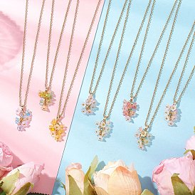 8 шт 8 цвета матовый прозрачный акриловый цветок подвеска ожерелья, 304 ожерелья-цепочки из нержавеющей стали для женщин, золотые