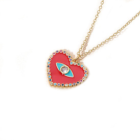 Golden Heart Devil Eye Pendant with Copper Plating - Fashionable European and American Necklace for Women