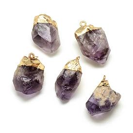 Plated Natural Amethyst Pendants, Nuggets