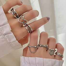 S925 Silver Personality Knot Hollow Love Ring Female Retro Fashion Stacked Chain Opening Index Finger Ring Fashion
