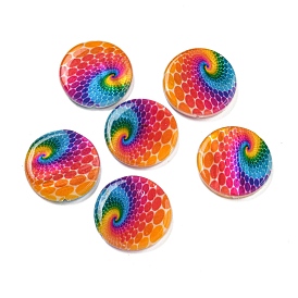 Natural Freshwater Shell Painting Beads, Flat Round with Vortex Pattern