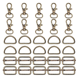 30Pcs Alloy Swivel Clasp & D-Ring & Tri-Glide Adjuster Buckles Set, for Purse Making