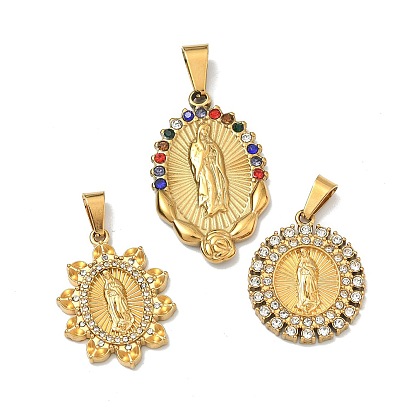 Тема Девы Марии 304 подвески из нержавеющей стали, со стразами и 201 застежкой из нержавеющей стали на дужках, золотые, ионное покрытие (ip)