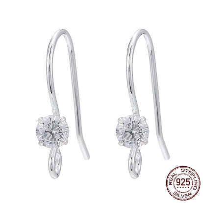 925 Sterling Silver Earring Hooks, with Rhinestone
