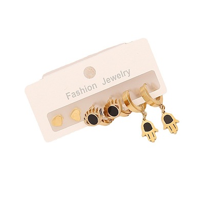 Stainless Steel Earring Set with Butterfly and Heart Studs - Long Dangle Style (E439)