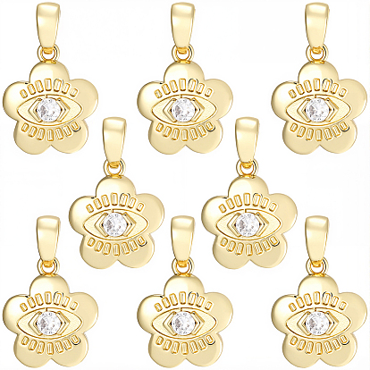8 кулоны из латуни с микрочастицами и кубическим цирконием., без кадмия, без никеля и без свинца, цветок с оберегами от сглаза