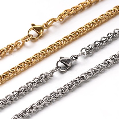 304 Stainless Steel Wheat Chain Necklaces, with Lobster Clasps, 23.7 inch(60.2cm), 1x3x5mm